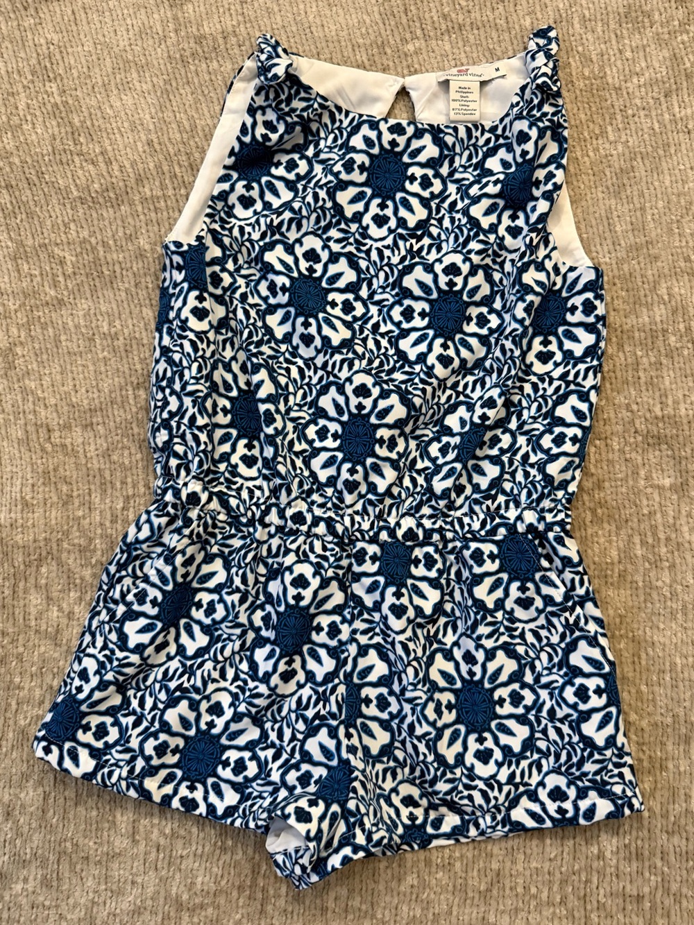 Vineyard Vines Girl's Medium Navy White Floral Sleeveless Romper
